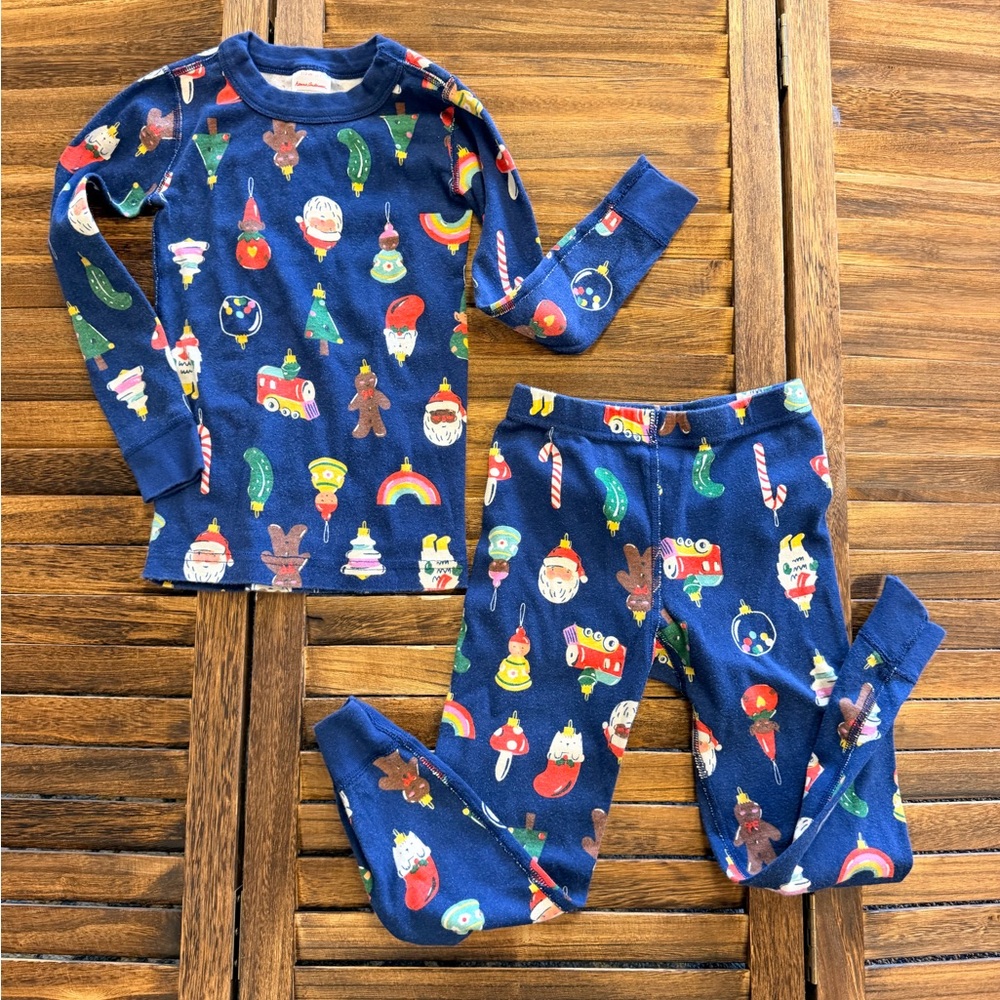 Hanna Andersson Christmas Ornament Blue Kids Pajama Set Family Matching Size 5